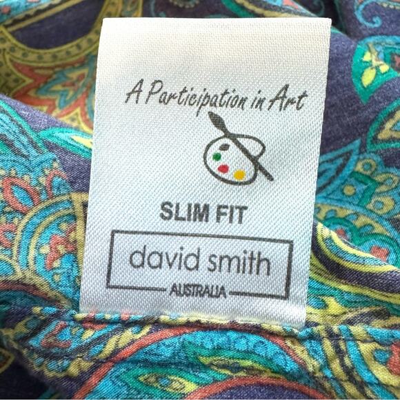 David Smith Australia Men's Slim‎ Fit Paisley Button Up Long Sleeve Shirt Size L - Picture 7 of 11